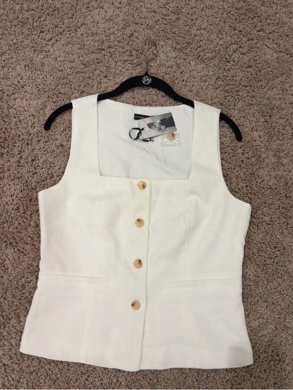 Sincerely Jules Cream Sleeveless Button Front Top